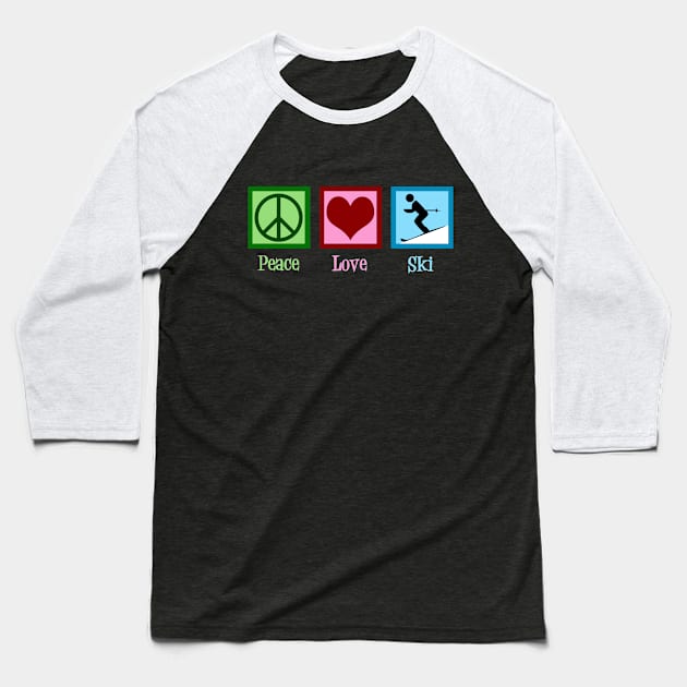 Peace Love Ski Baseball T-Shirt by epiclovedesigns